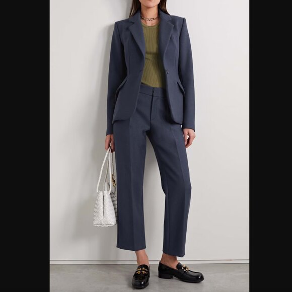 $2495 NWT Brandon Maxwell Navy Blue Larsa Stretch Wool Blazer Jacket size 14 - Picture 2 of 9